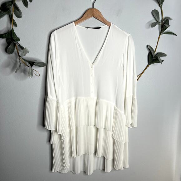 Zara White Pleated Tunic Blouse LAST CALL - Picture 1 of 6